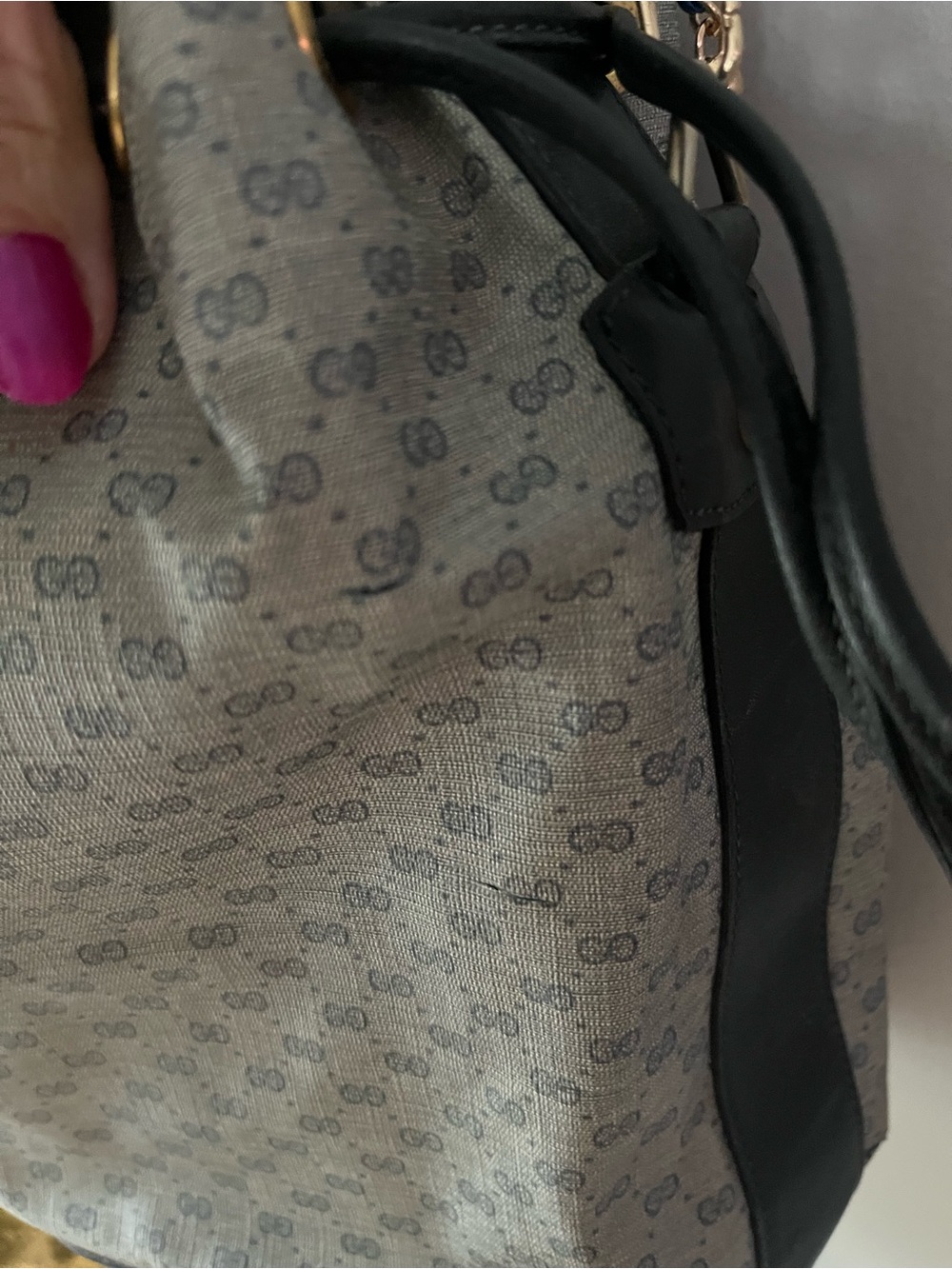 Gucci Navy Blue Monogram Drawstring Shoulder Bucket Bag with Navy Trim - Picture 5 of 9